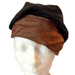 Vintage 50s 60s Eva Mae Modes Satin Black & Bronze Turban style women's hat